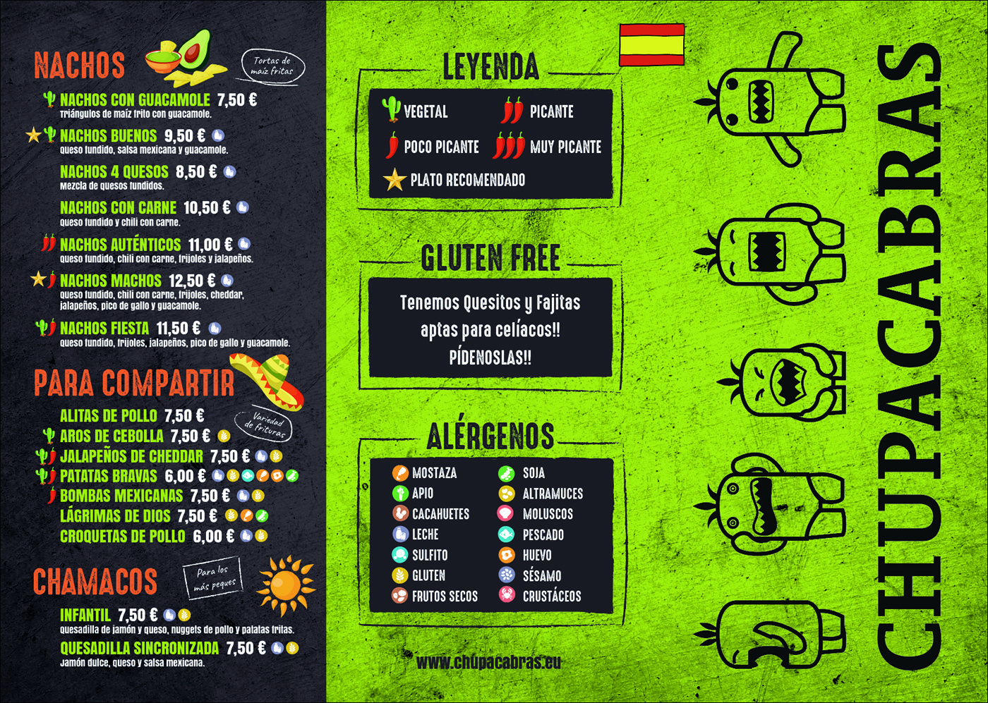 carta del chupacabras restaurante y comida mexicana